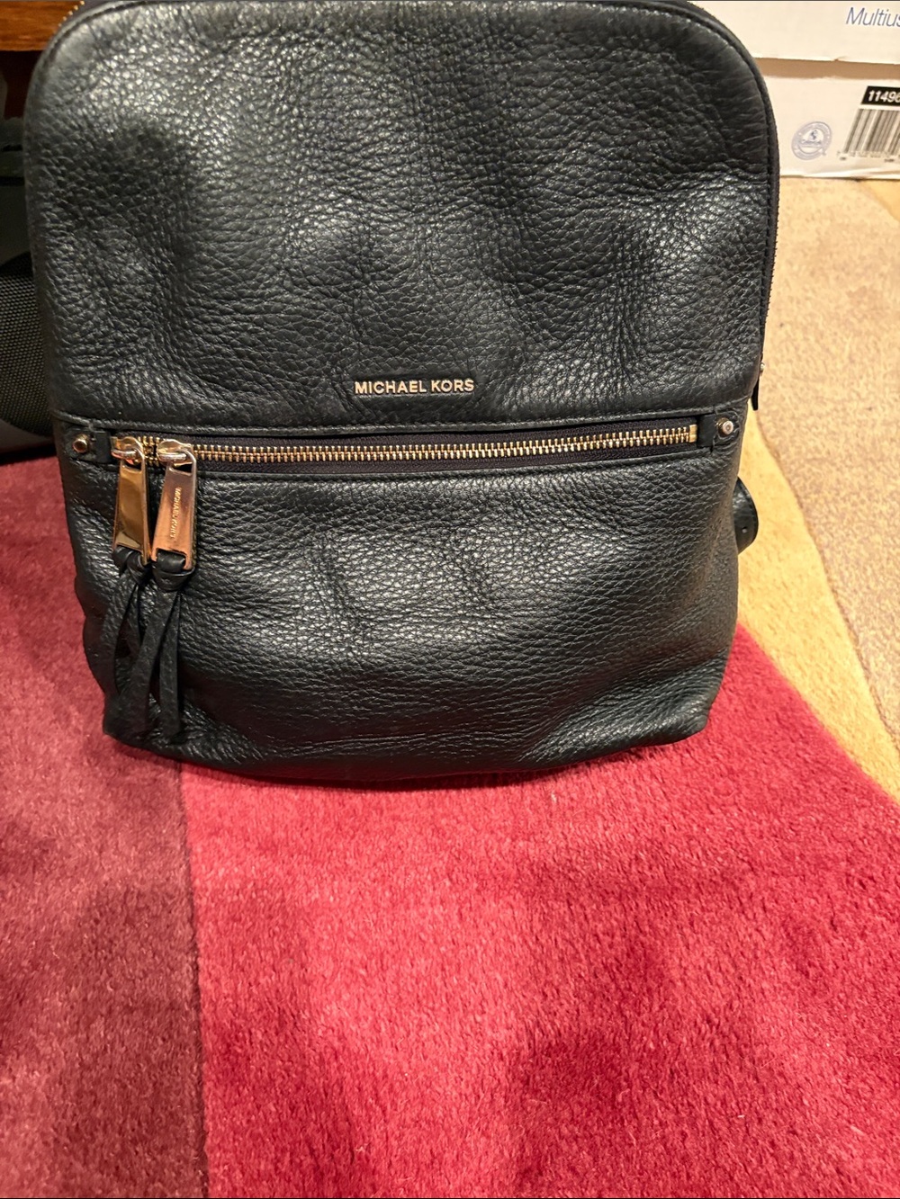 Michael Kors Black Pebbled Leather Backpack with Gold Hardware